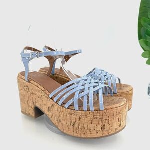 Aquatalia Elene Sandals Women's 11 Blue Leather Platform Cork Slingback Chunky